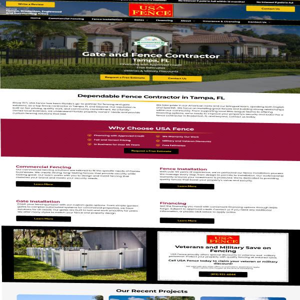US Fence website design by K9 Advertisement