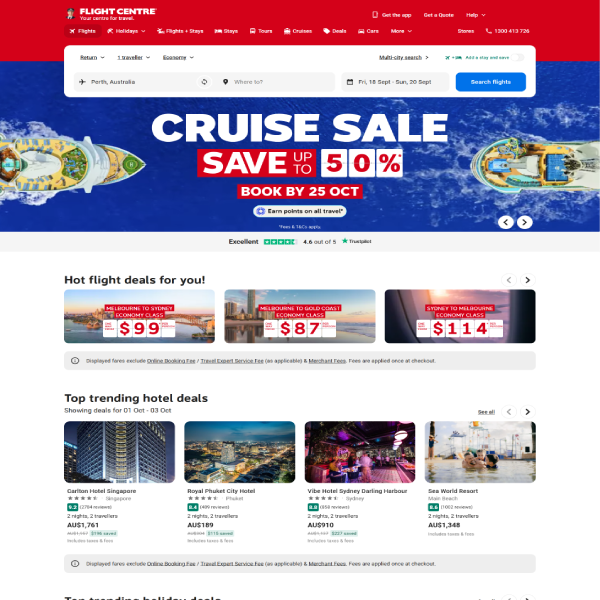 Flight Centre website design by K9 Advertisement