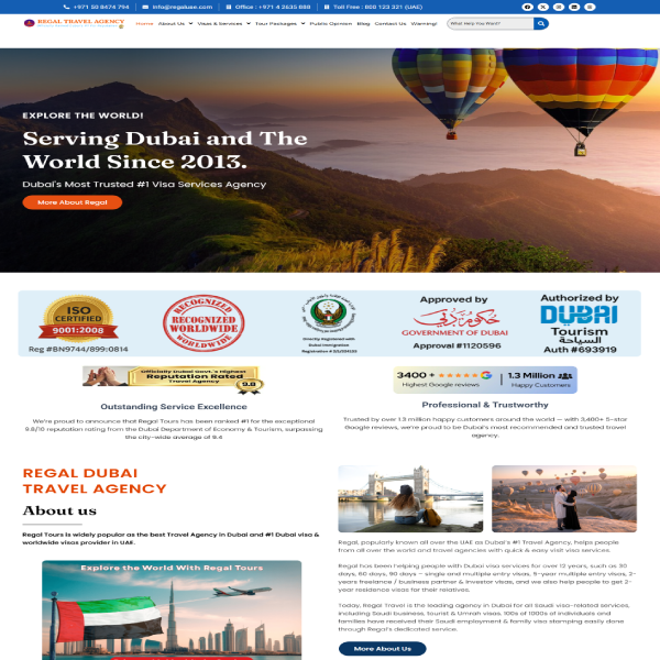 Regal Tours UAE website design by K9 Advertisement